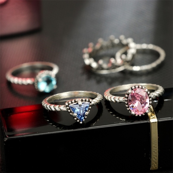 Heart Band Gemstone Silver Boho Gypsy Midi Rings - Picture 5 of 8